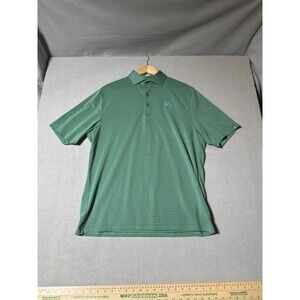 KJUS Men's Performance Stretch XL Polo Shirt Teal Navy Stripe Country Club Logo